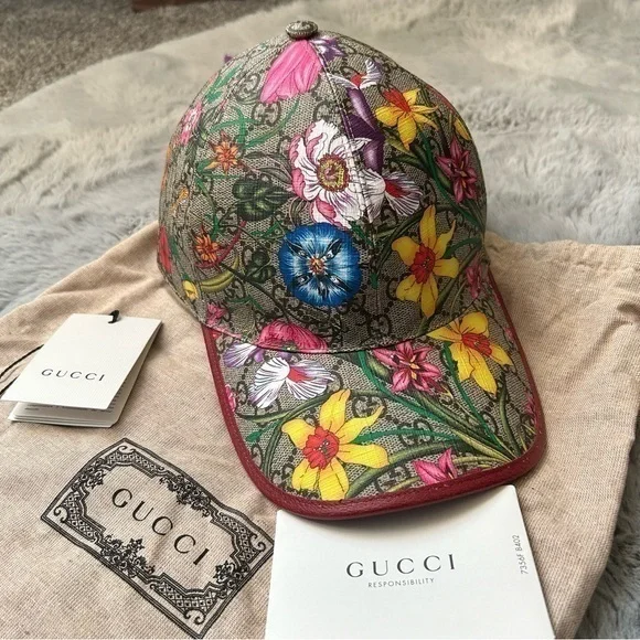 ✨ NWT Gucci Flora GG Supreme Monogram Coated Canvas Baseball Hat - Size M - Picture 14 of 16